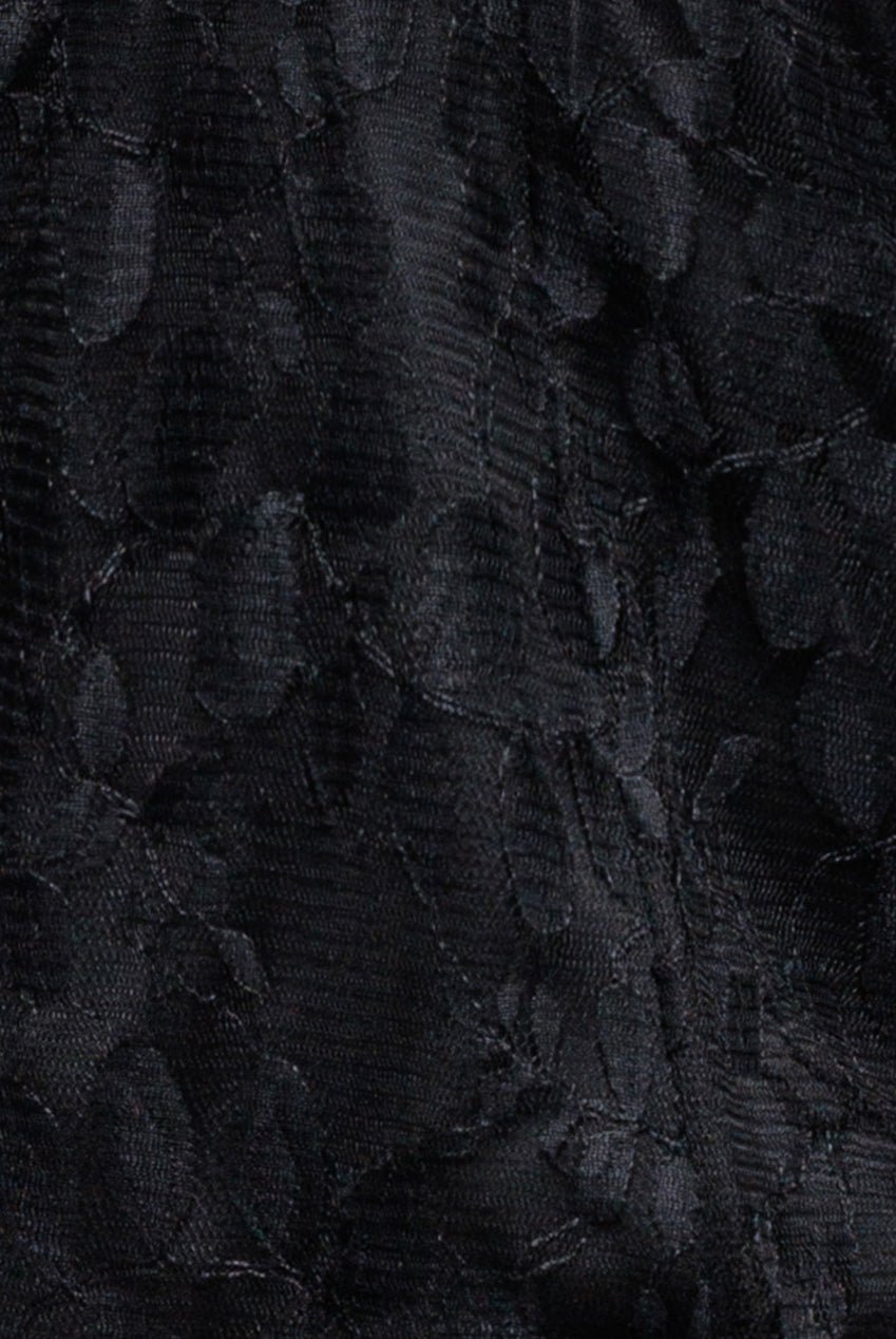 Goddiva Lace Long Sleeve Shirred Waist Maxi Dress - Black