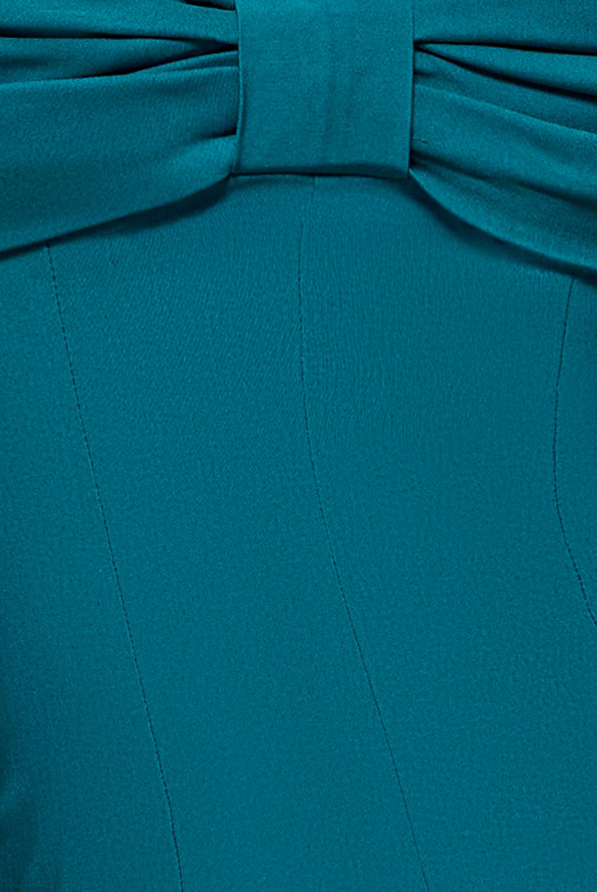 Goddiva Bardot Bow Neck Maxi Dress - Emerald Green