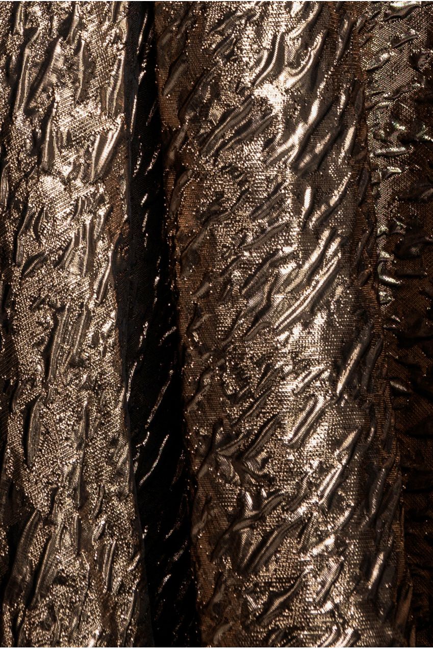 Goddiva One Shoulder Frill Jacquard Skater Midi Dress - Bronze Gold