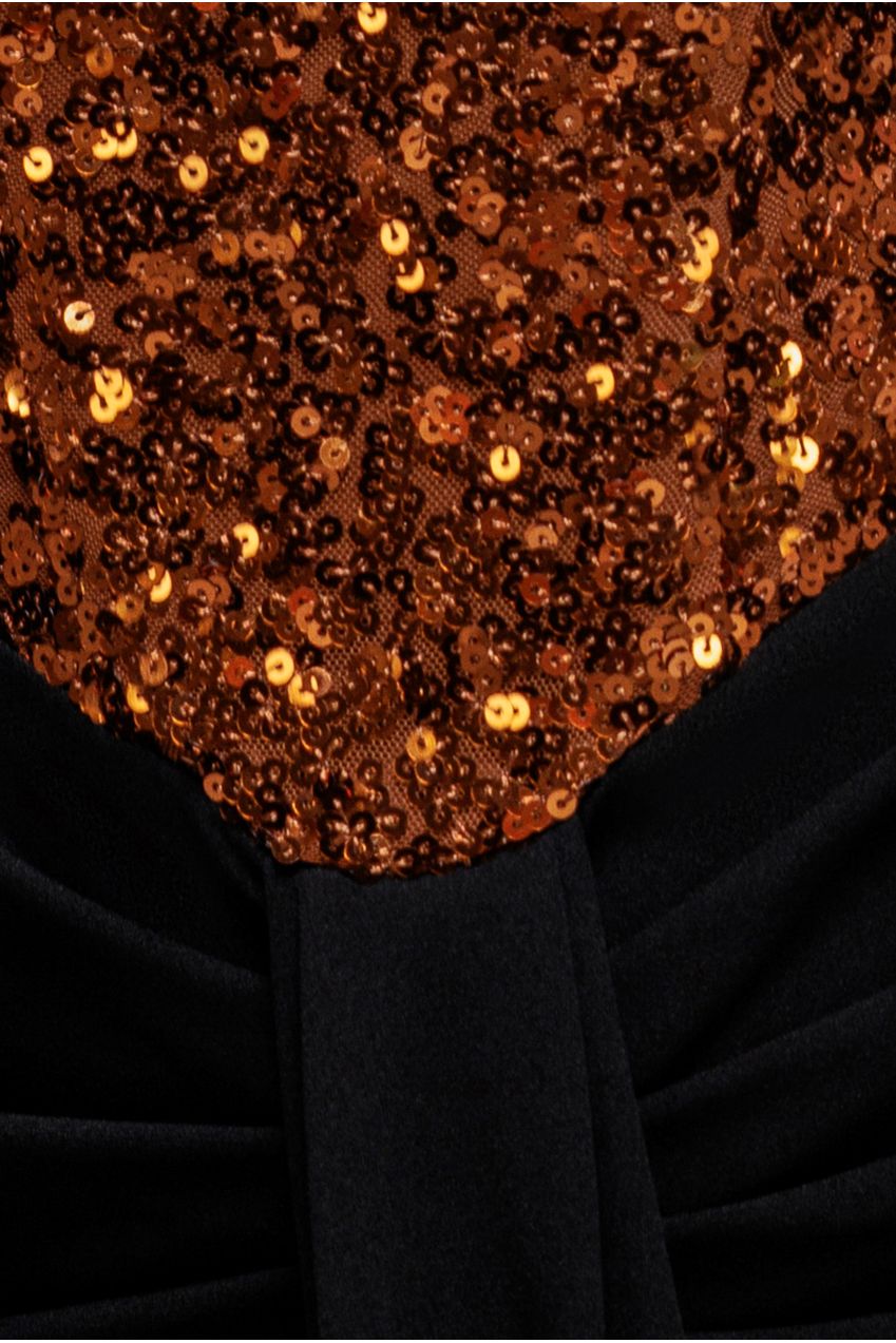 Goddiva Corset Sequin Wing Bodice Scuba Skirt Maxi Dress - Bronze