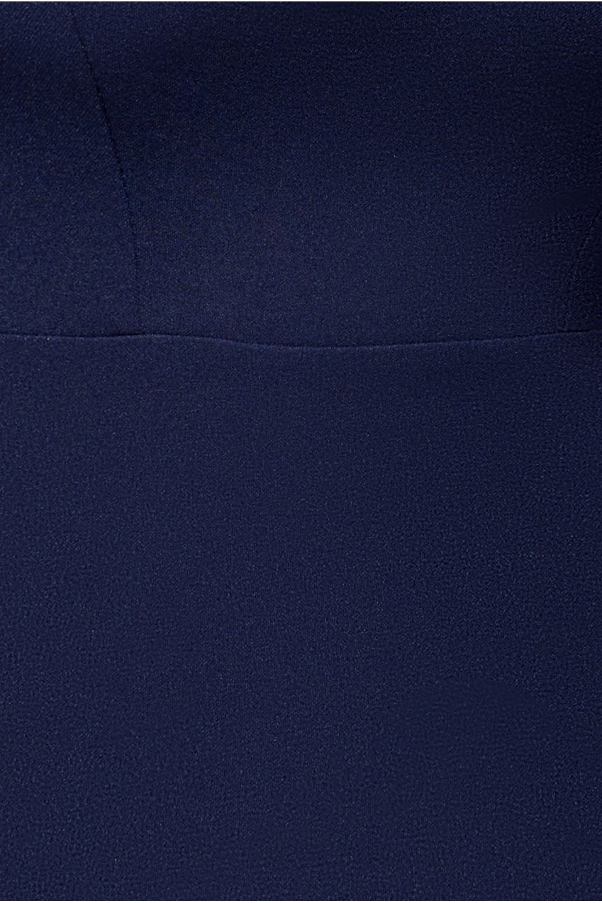 Goddiva Plunging Neck Pleated Sleeves Scuba Maxi Dress - Navy Blue