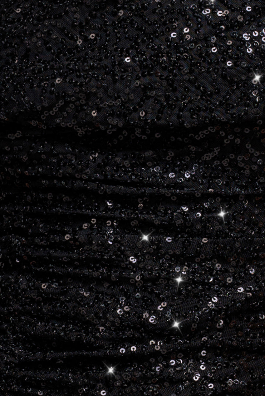 Goddiva Off The Shoulder Sequin Cowl Drawstring Maxi Dress - Black