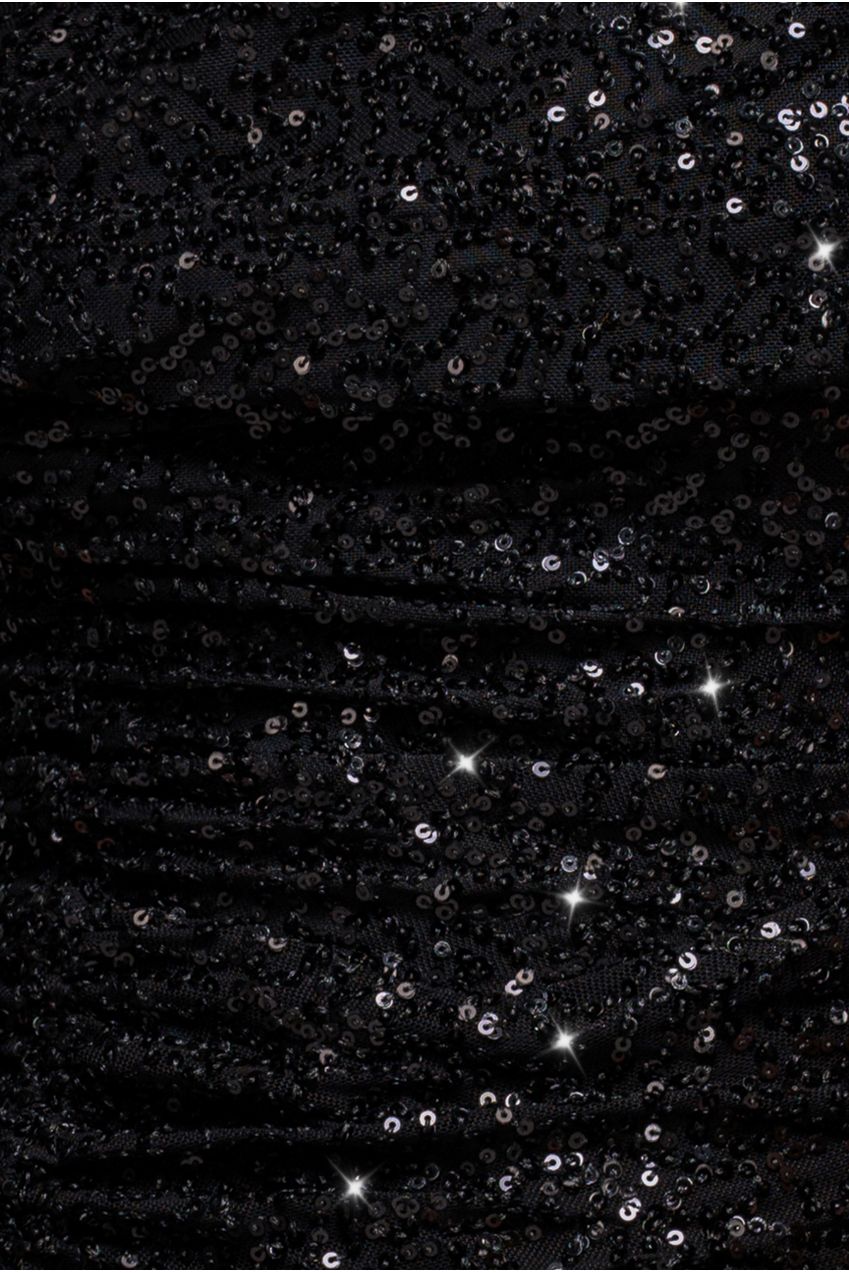 Goddiva Off The Shoulder Sequin Cowl Drawstring Maxi Dress - Black