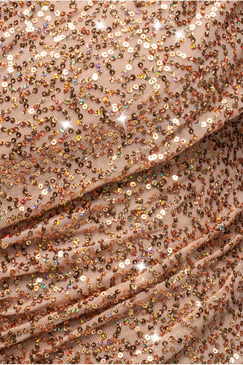 Goddiva Off The Shoulder Sequin Cowl Drawstring Maxi Dress - Gold