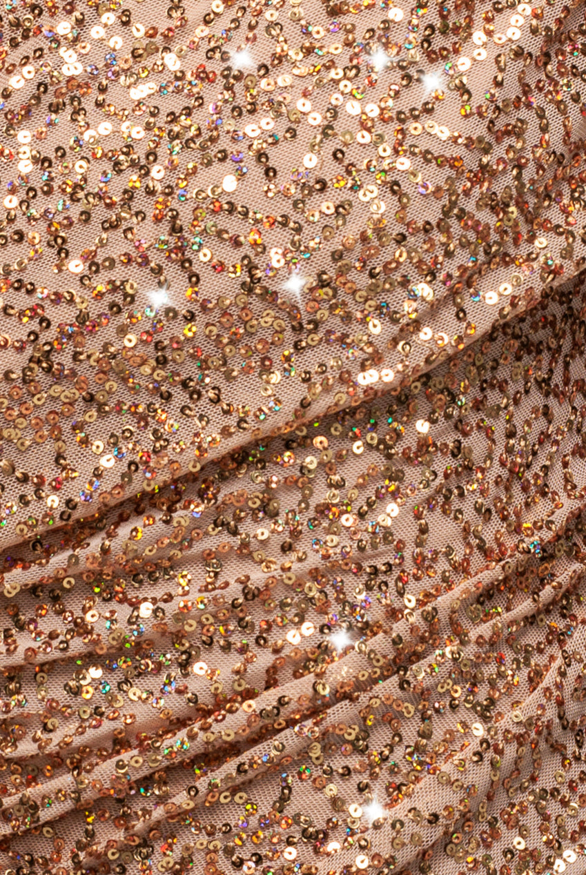 Goddiva Off The Shoulder Sequin Cowl Drawstring Maxi Dress - Gold