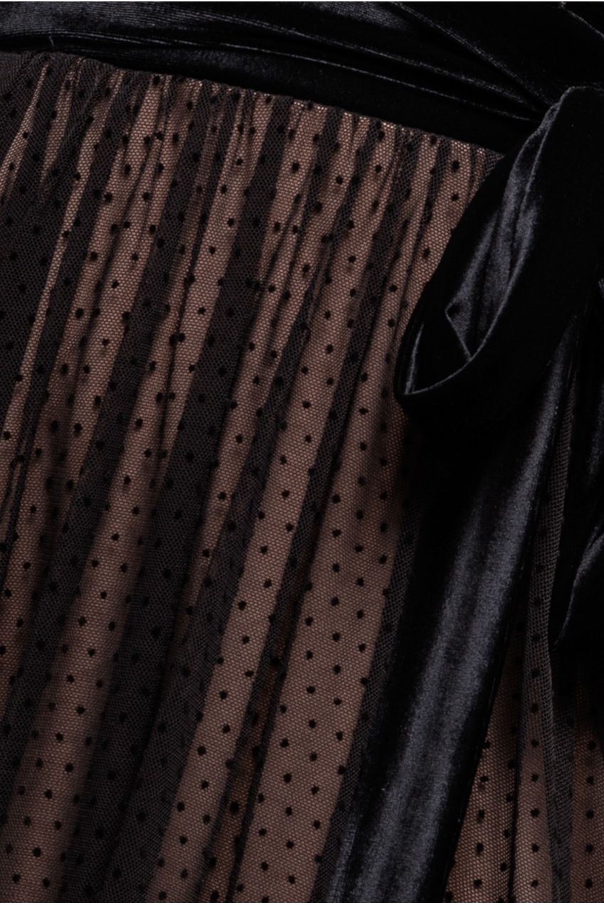Goddiva Velvet Bardot Dobby Mesh A Line Maxi Dress - Black