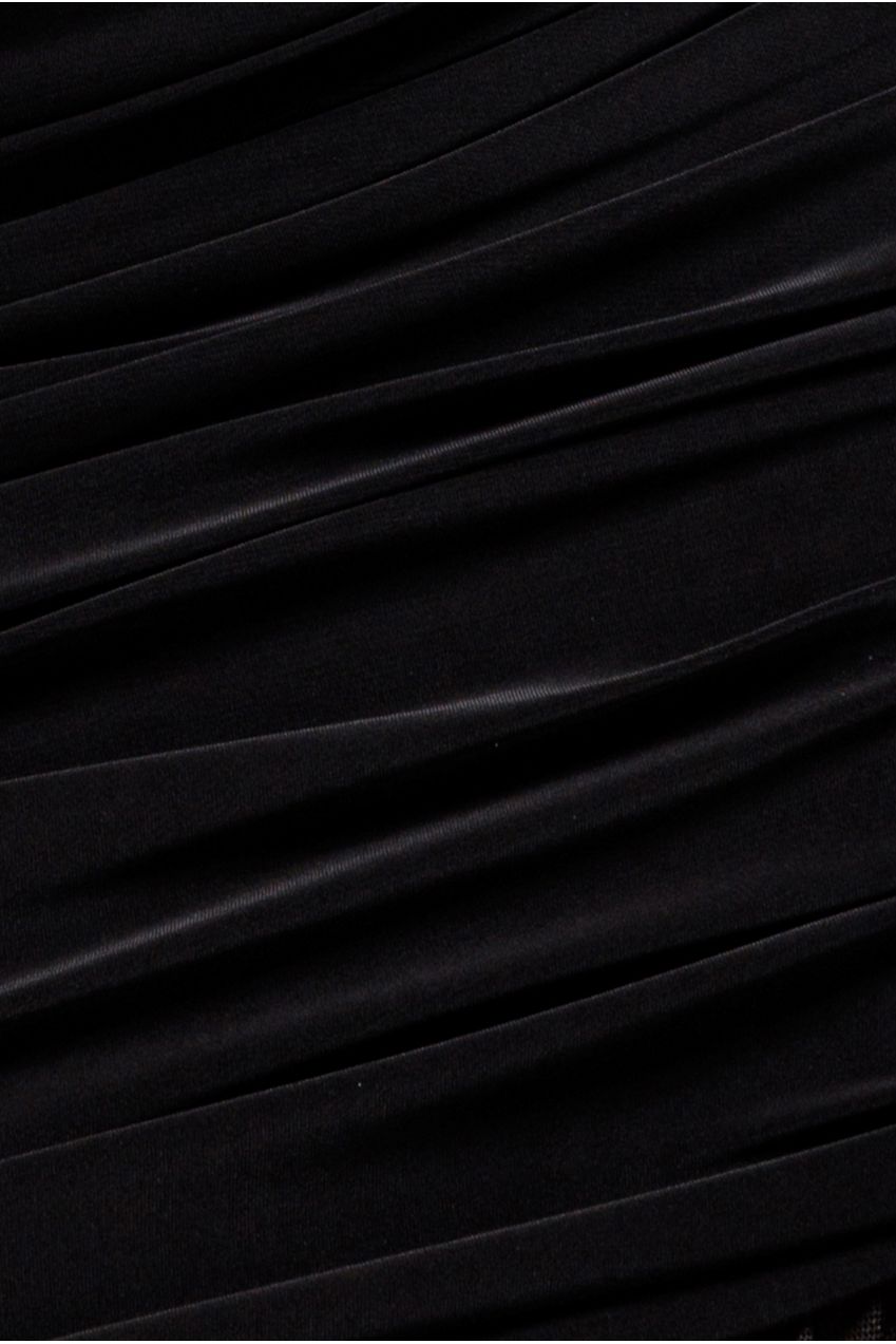 Goddiva Gathered One Shoulder Sheer Panel Maxi Dress - Black