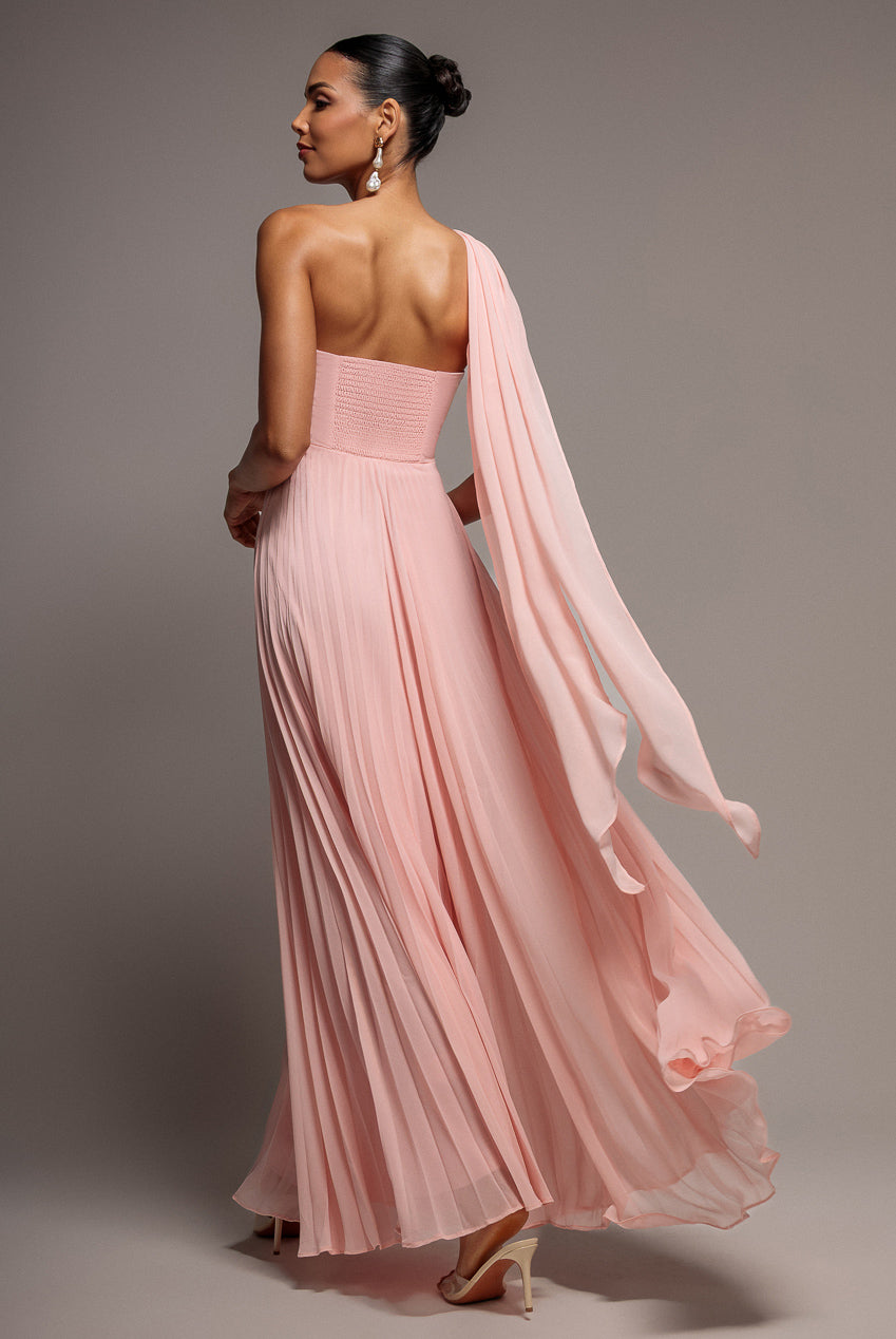 Goddiva Sleeveless Pleated Chiffon Multiway Scarf Maxi Dress - Blush Pink