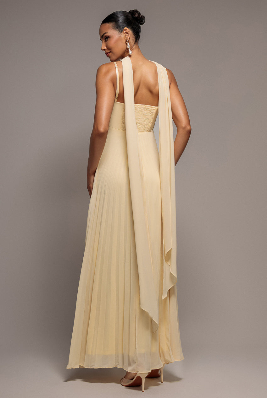 Goddiva Sleeveless Pleated Chiffon Multiway Scarf Maxi Dress - Butter Yellow