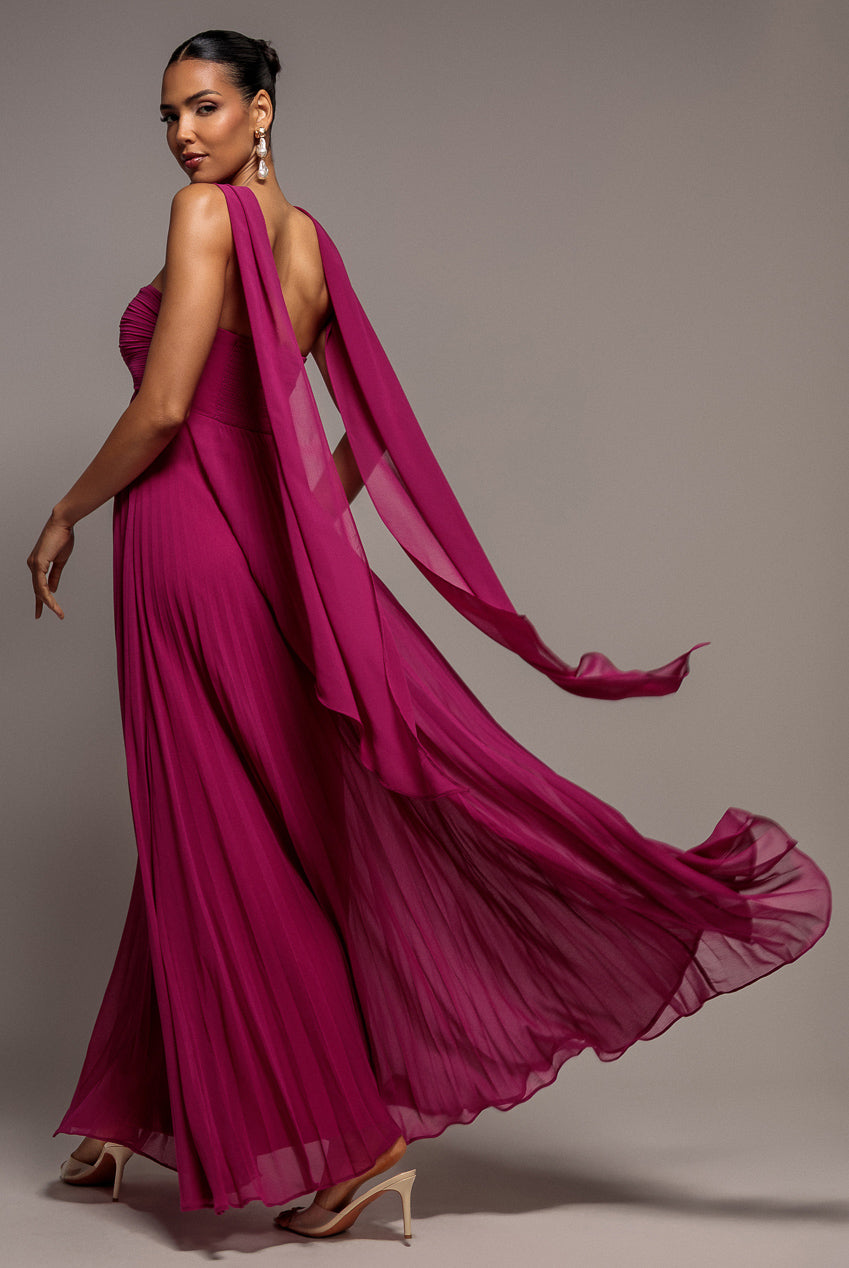 Goddiva Sleeveless Pleated Chiffon Multiway Scarf Maxi Dress - Magenta