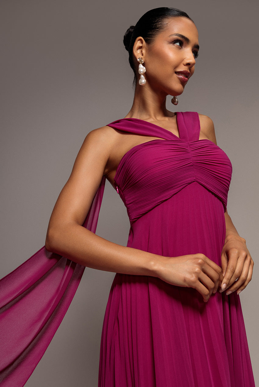 Goddiva Sleeveless Pleated Chiffon Multiway Scarf Maxi Dress - Magenta