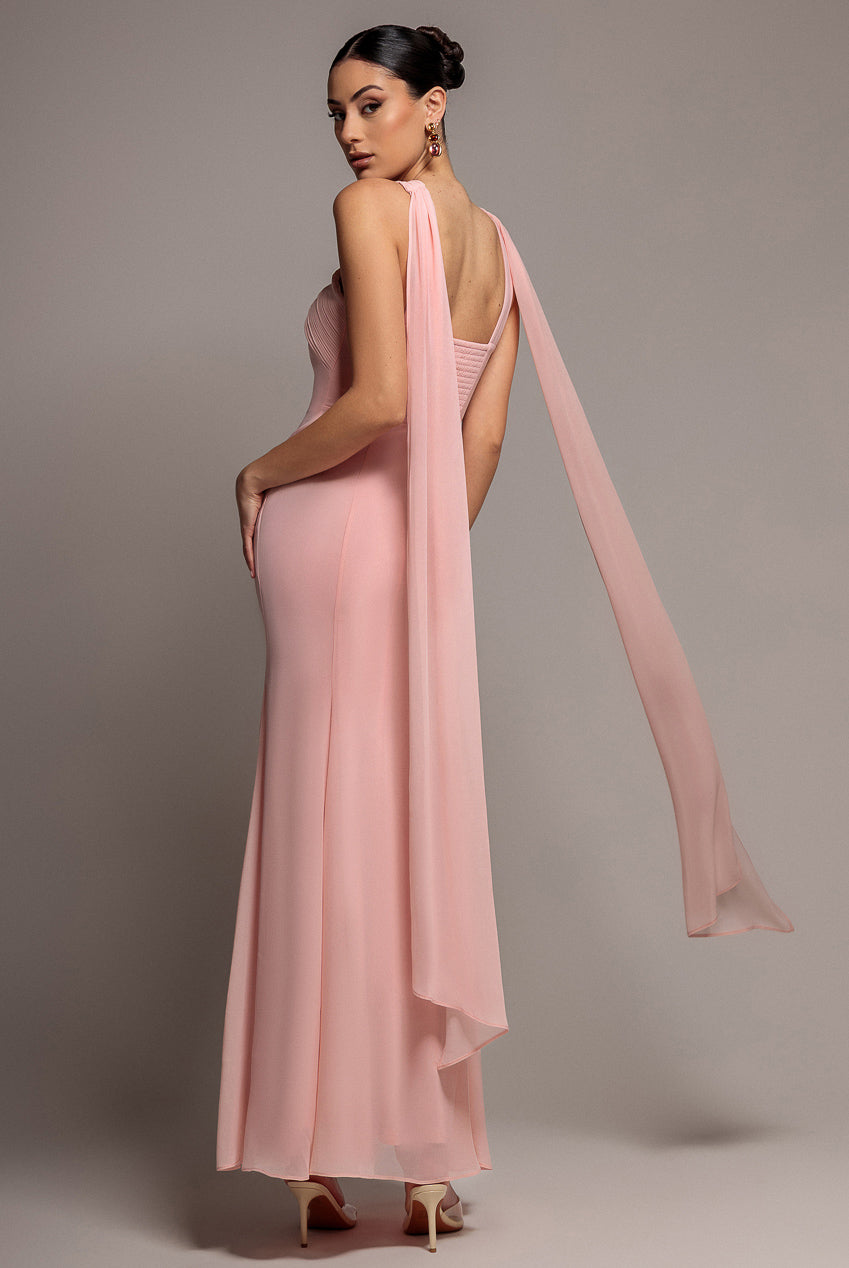 Goddiva Cross Front Scarf Back Chiffon Mermaid Maxi Dress - Blush Pink