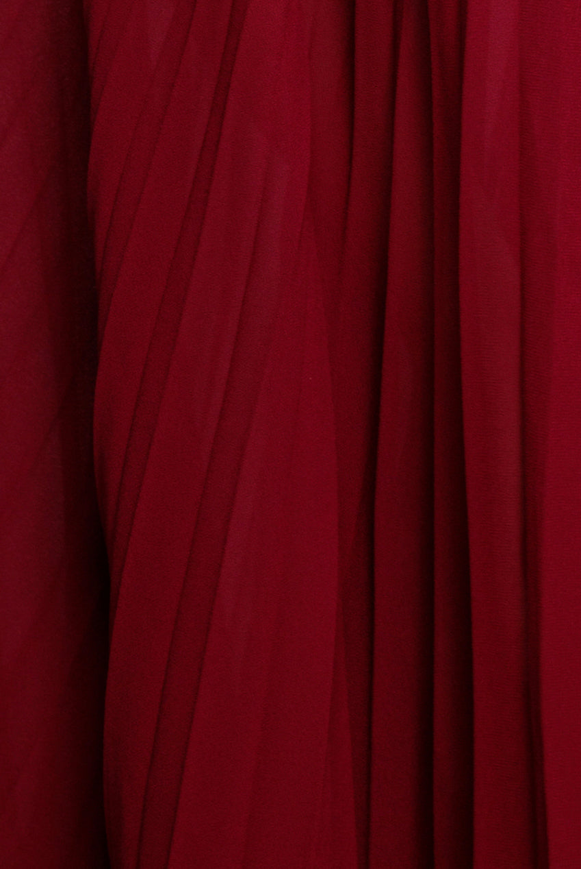 Goddiva Boob Tube Maxi Dress With Pleated Chiffon Cape - Burgundy