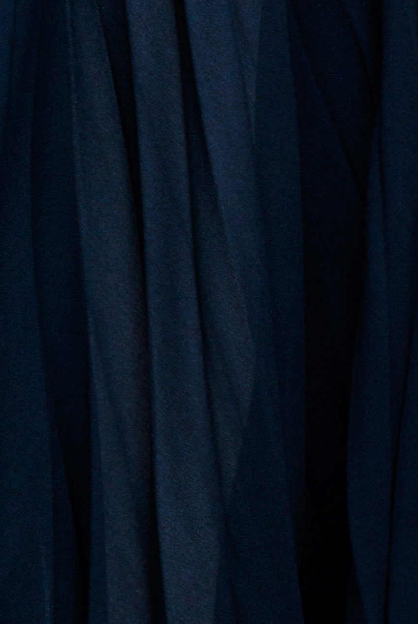 Goddiva Strapless Maxi Dress With Pleated Chiffon Cape - Navy Blue