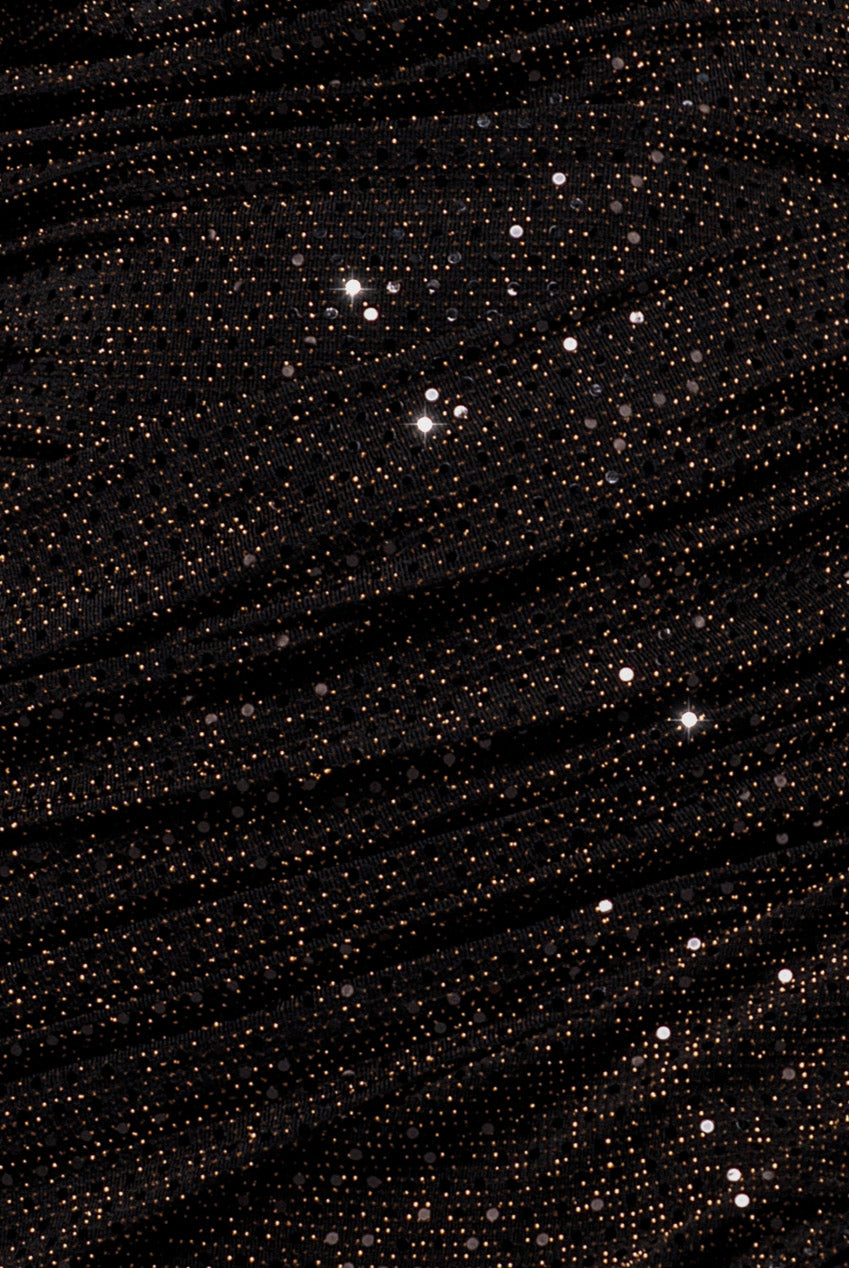 Goddiva Cowl Neck Sequin Glitter Draped Maxi Dress - Black