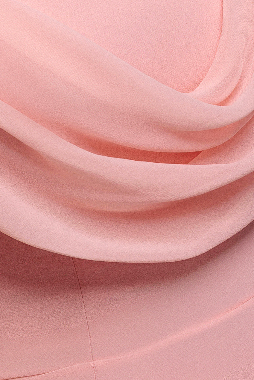 Goddiva Chiffon Cowl Off Shoulder Wing Tiered Midi Dress - Blush Pink