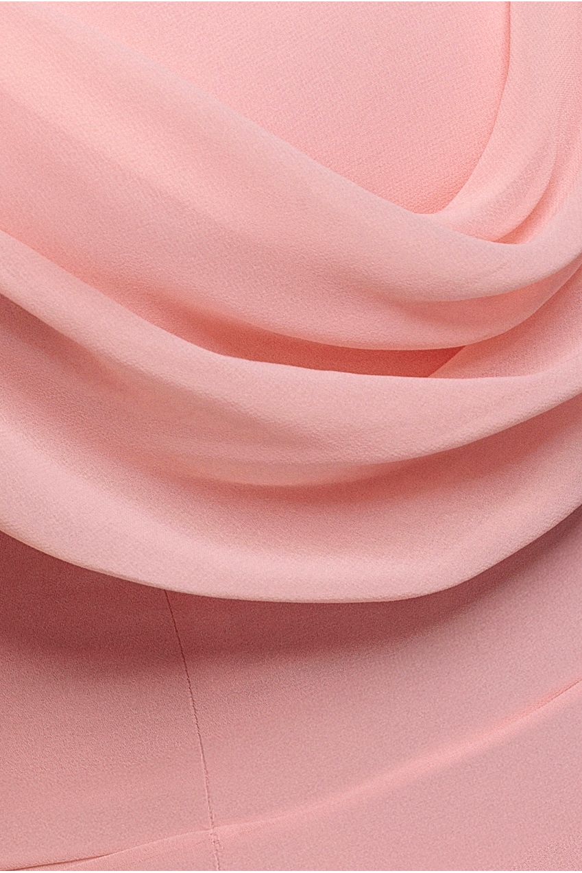 Goddiva Chiffon Cowl Off Shoulder Wing Tiered Midi Dress - Blush Pink