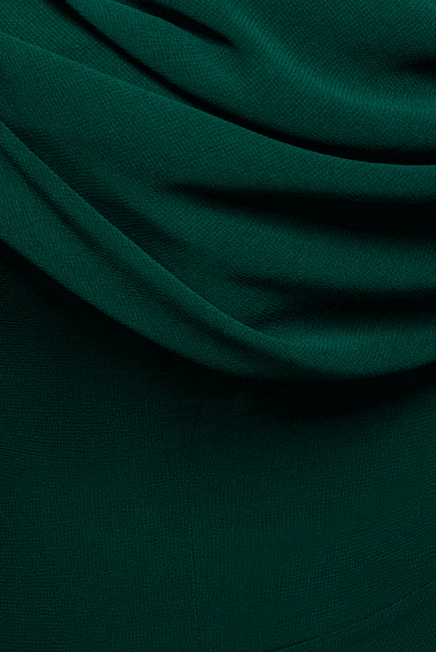 Goddiva Chiffon Cowl Off Shoulder Wing Tiered Midi Dress - Emerald Green