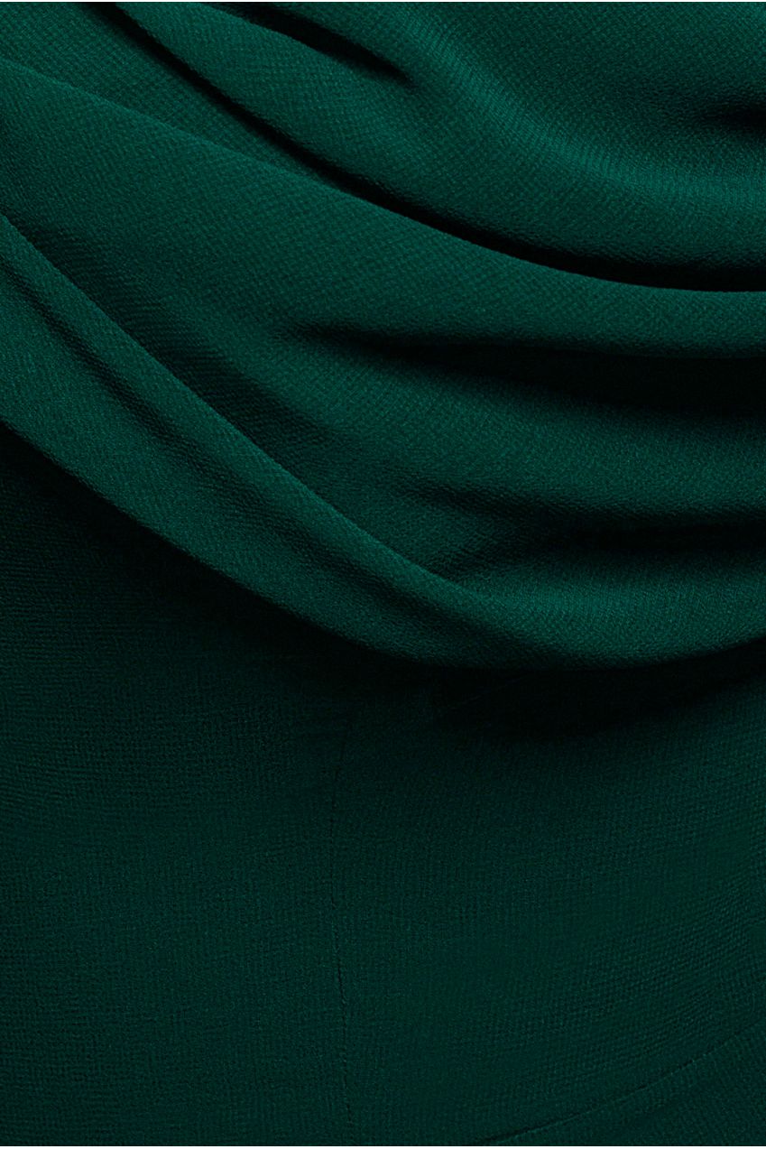 Goddiva Chiffon Cowl Off Shoulder Wing Tiered Midi Dress - Emerald Green