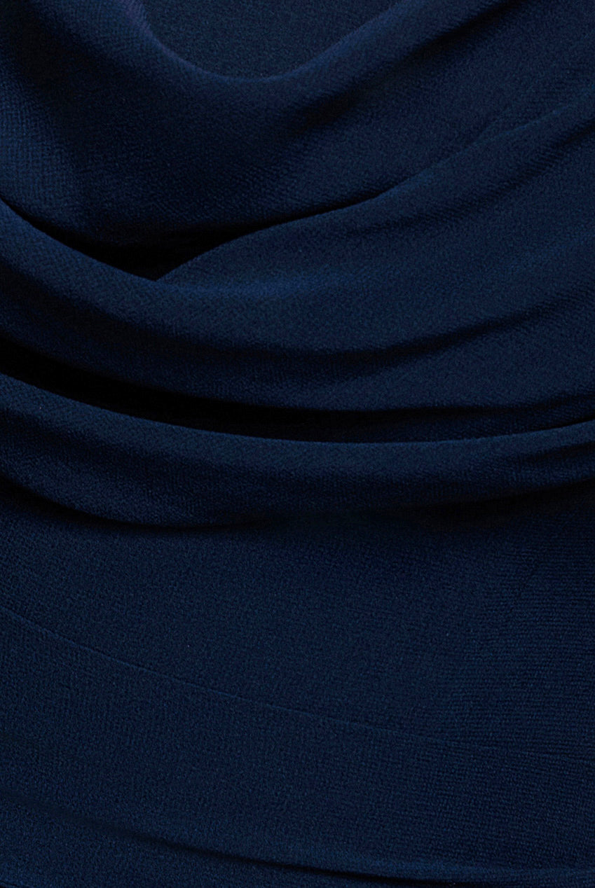 Goddiva Chiffon Cowl Off Shoulder Wing Tiered Midi Dress - Navy Blue