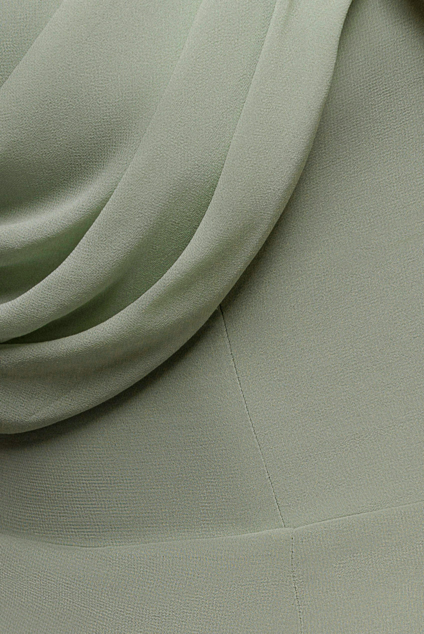 Goddiva Chiffon Cowl Off Shoulder Wing Tiered Midi Dress - Sage Green