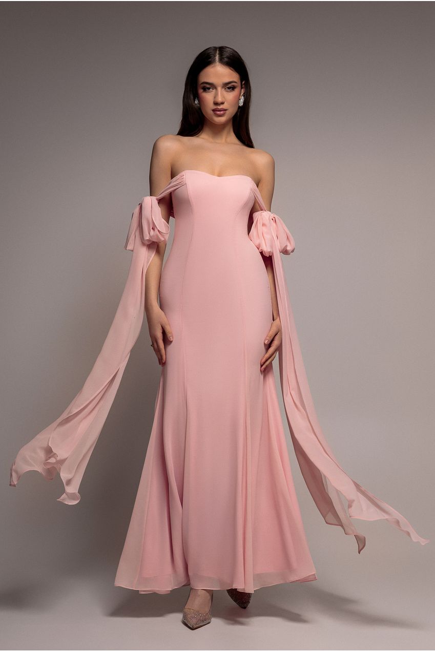 Goddiva Multiway Cape Chiffon Sweetheart Maxi Dress - Blush Pink