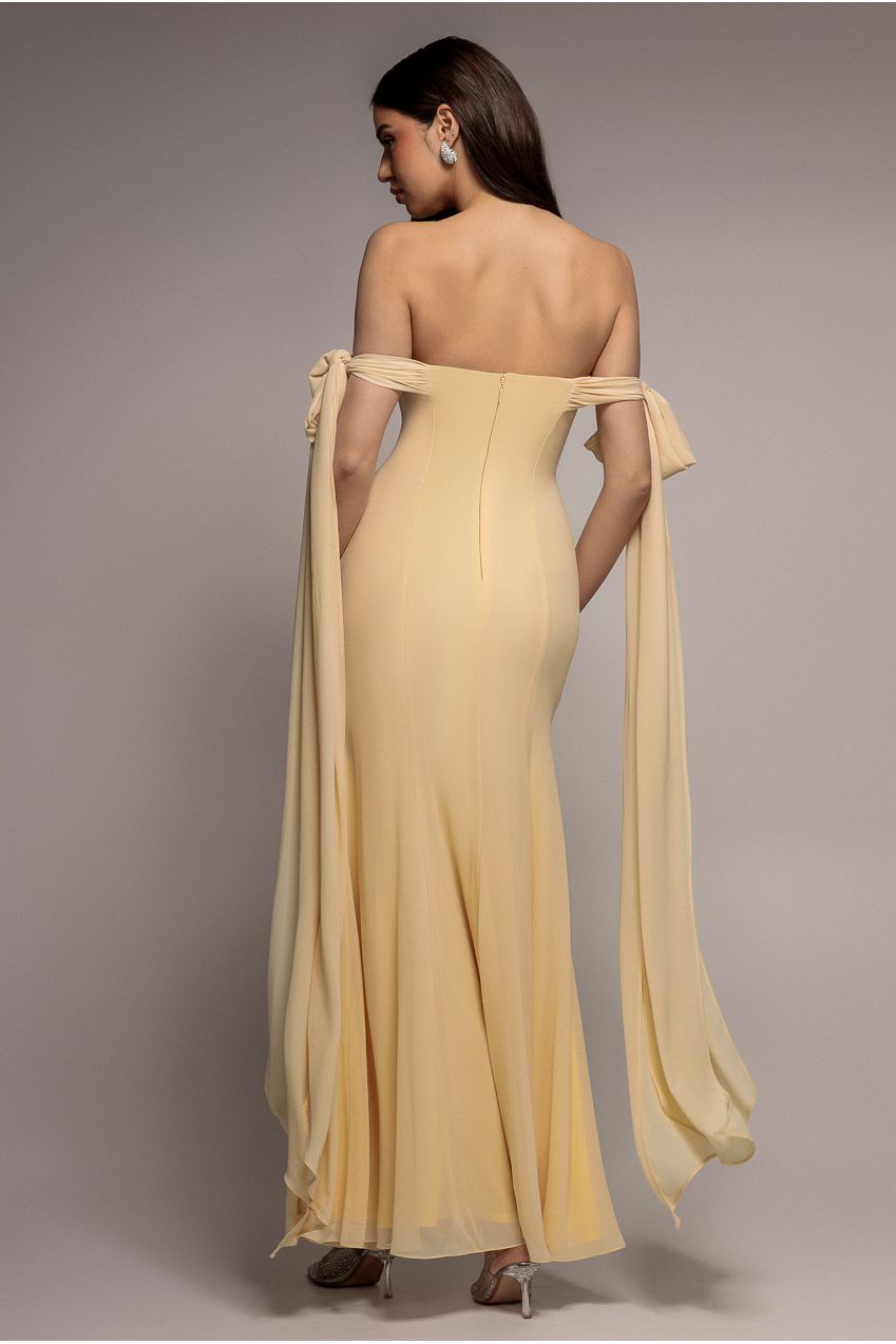 Goddiva Multiway Cape Chiffon Sweetheart Maxi Dress - Butter Yellow