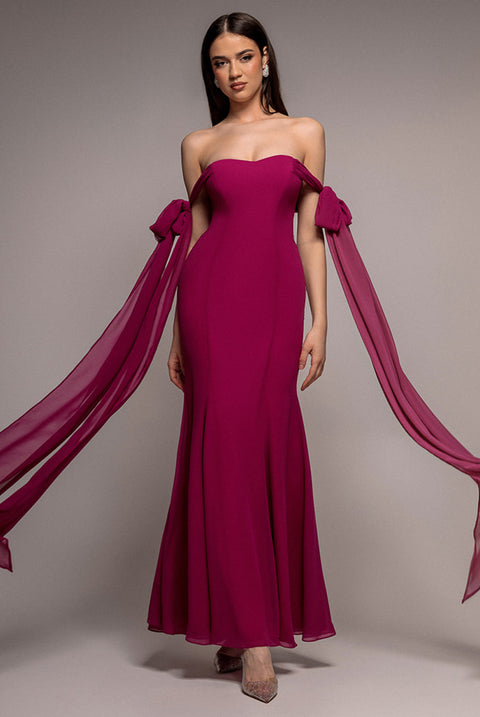 Goddiva Multiway Cape Chiffon Sweetheart Maxi Dress - Magenta