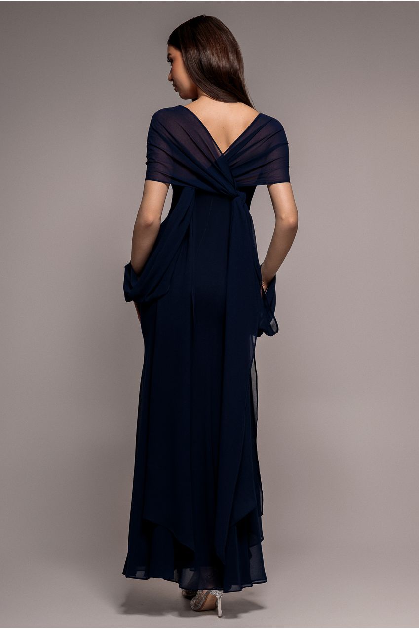 Goddiva Multiway Cape Chiffon Sweetheart Maxi Dress - Navy Blue