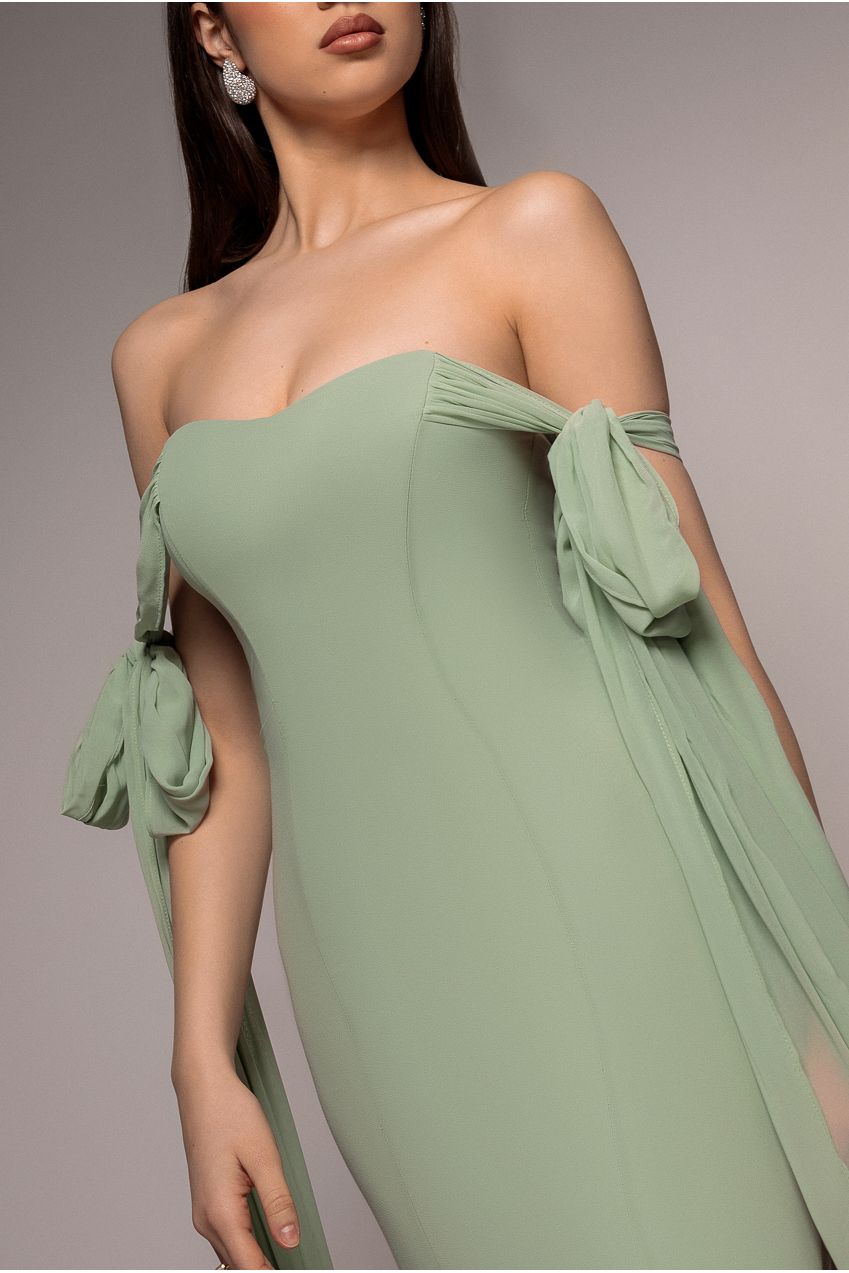 Goddiva Multiway Cape Chiffon Sweetheart Maxi Dress - Sage Green
