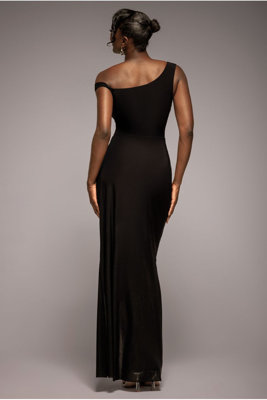 Goddiva Off The Shoulder Corset Waist Mesh Wrap Skirt Soft Touch Maxi Dress - Black