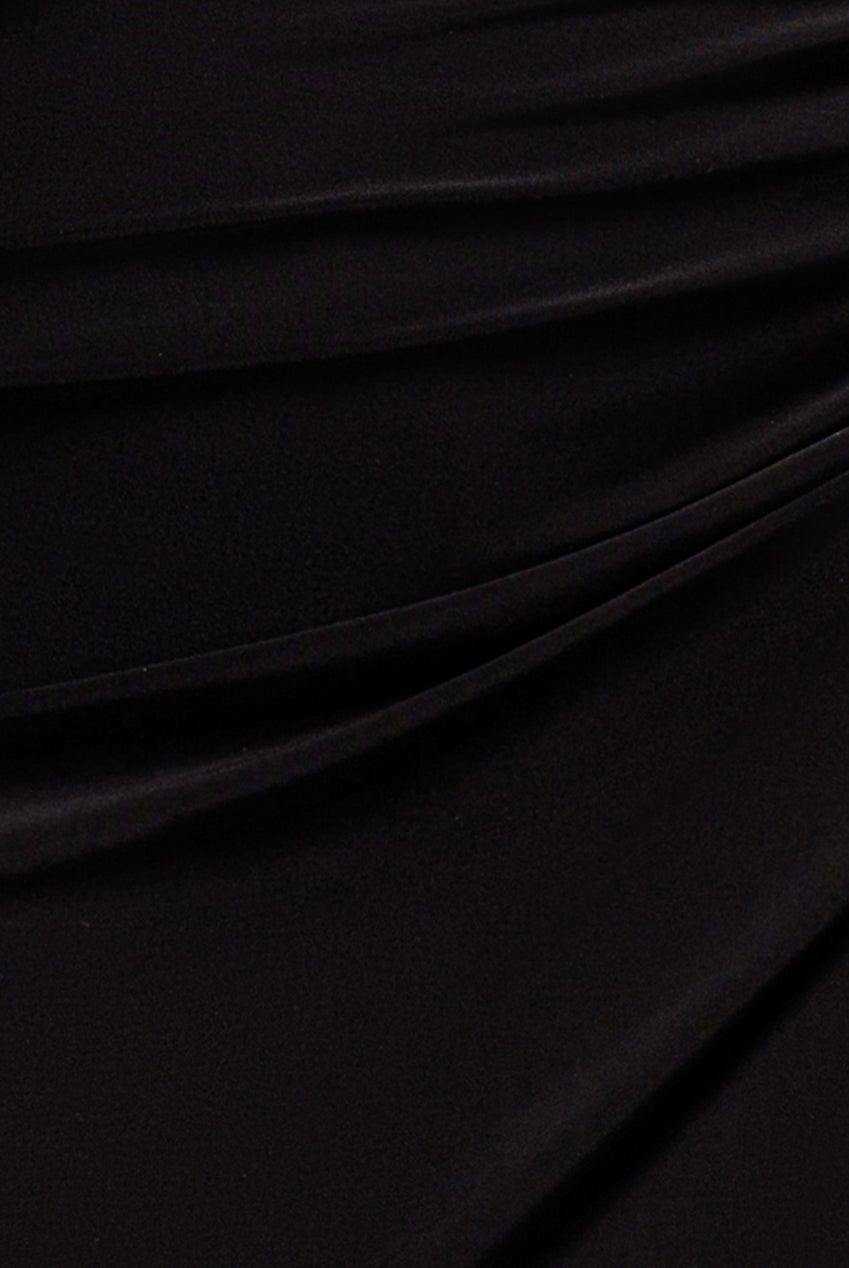 Goddiva Off The Shoulder Corset Waist Mesh Wrap Skirt Soft Touch Maxi Dress - Black