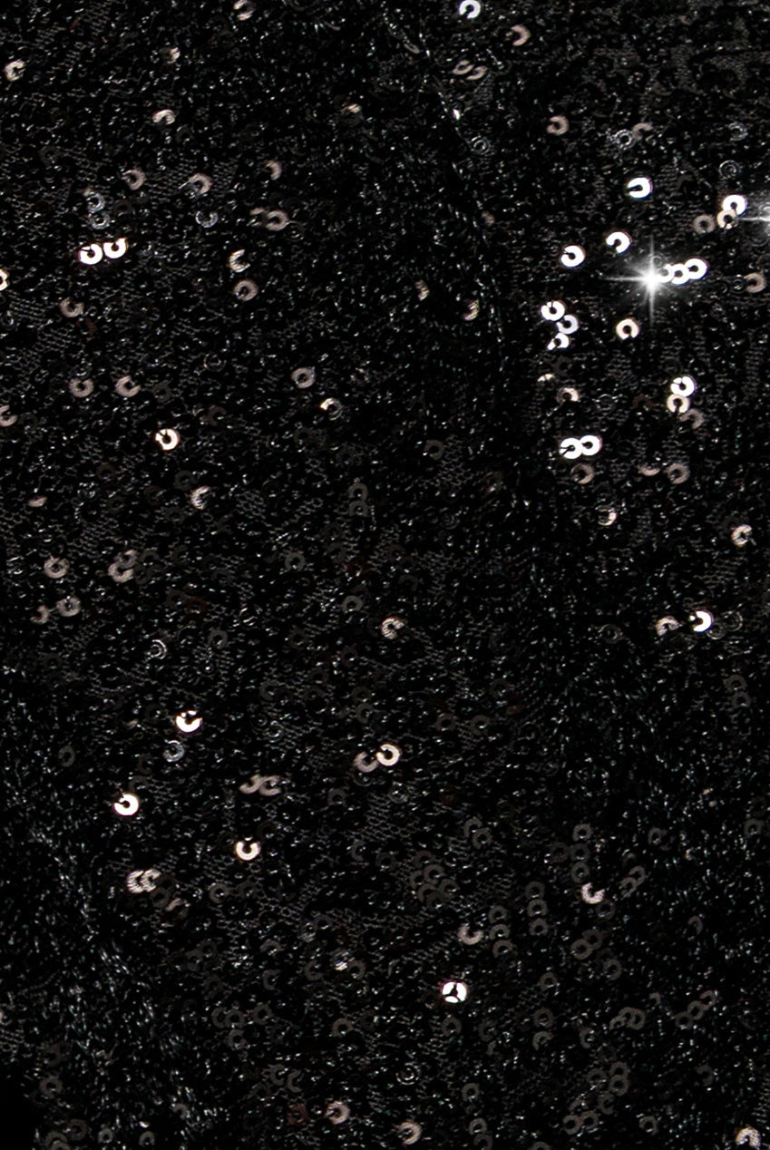 Goddiva Plunge Cowl Criss Cross Back Sequin Maxi Dress - Black