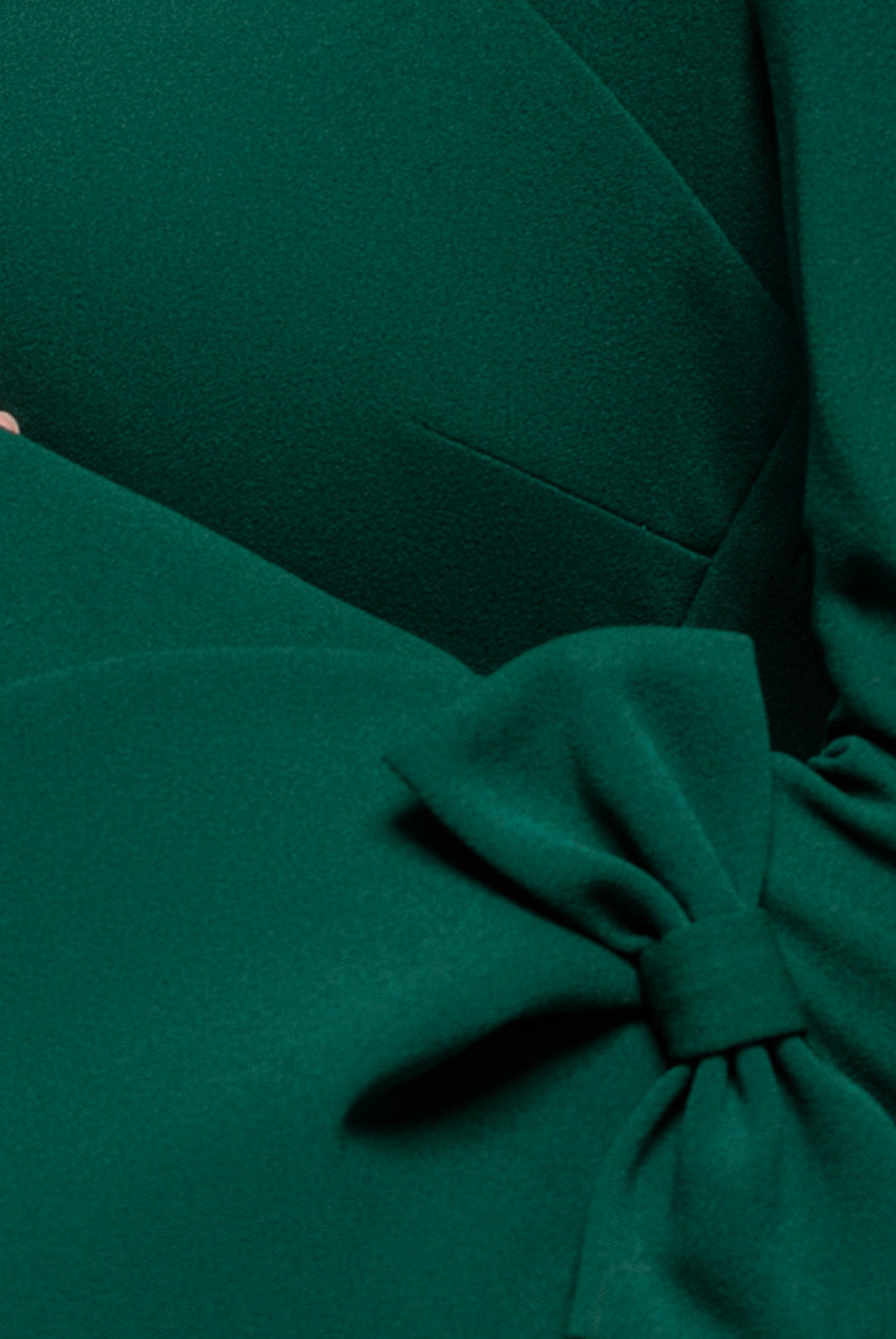 Goddiva Petal Bow Sleeve Frill Midi Dress - Emerald Green