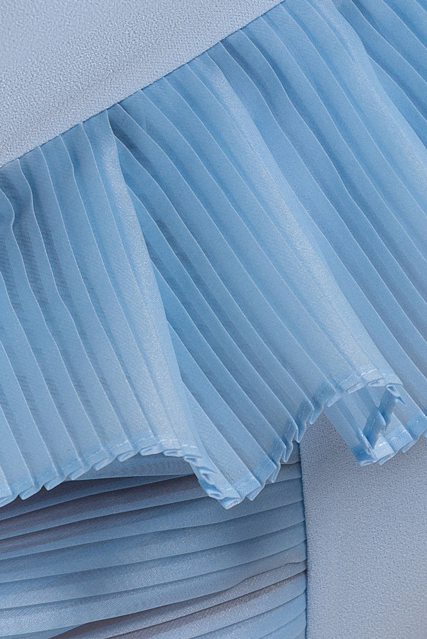 Goddiva One Shoulder Pleated Fan Midi Dress - Powder Blue