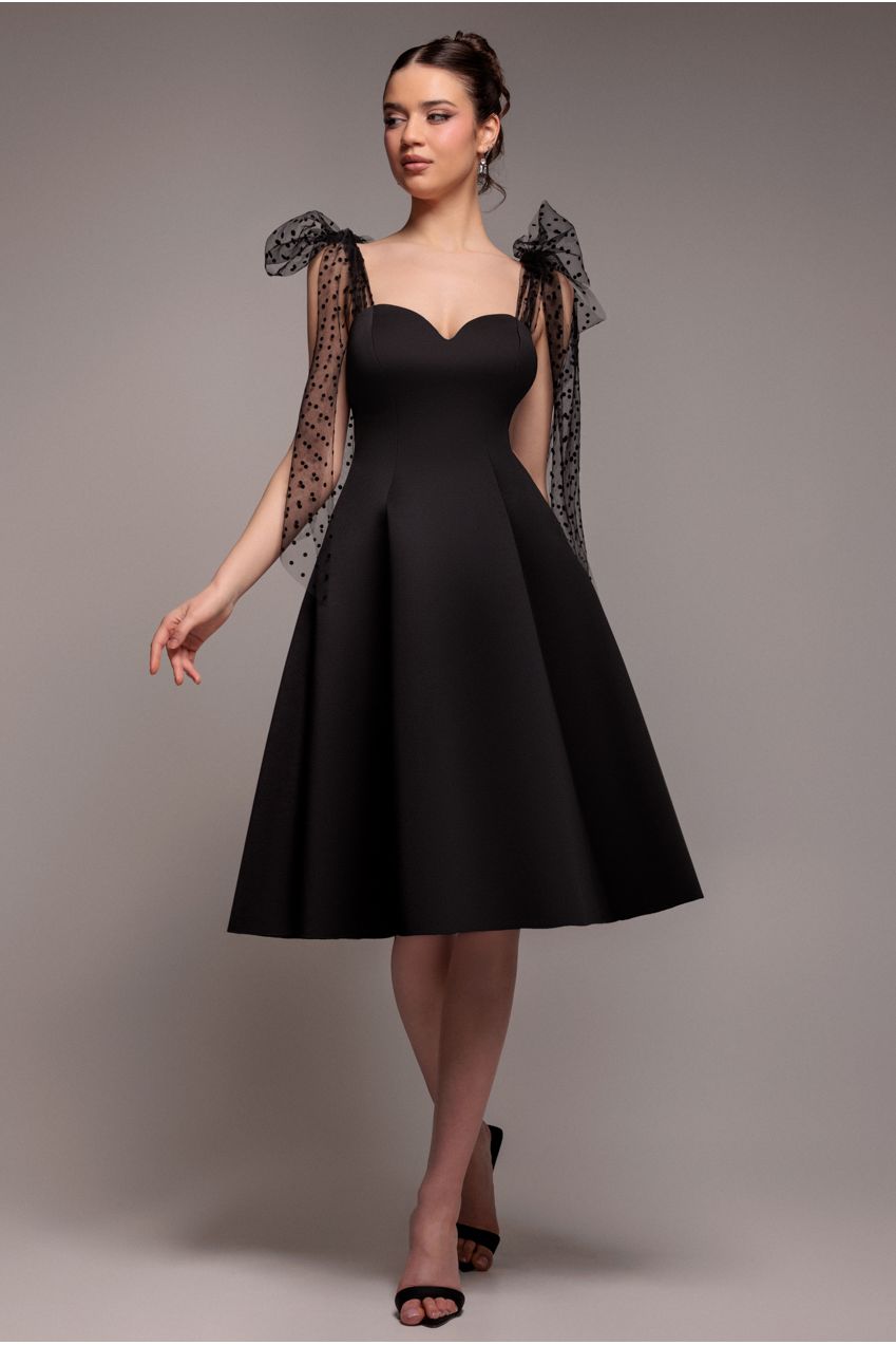 Goddiva Scuba & Polka Mesh Bella Bow Multiway A-Line Midi Dress - Black
