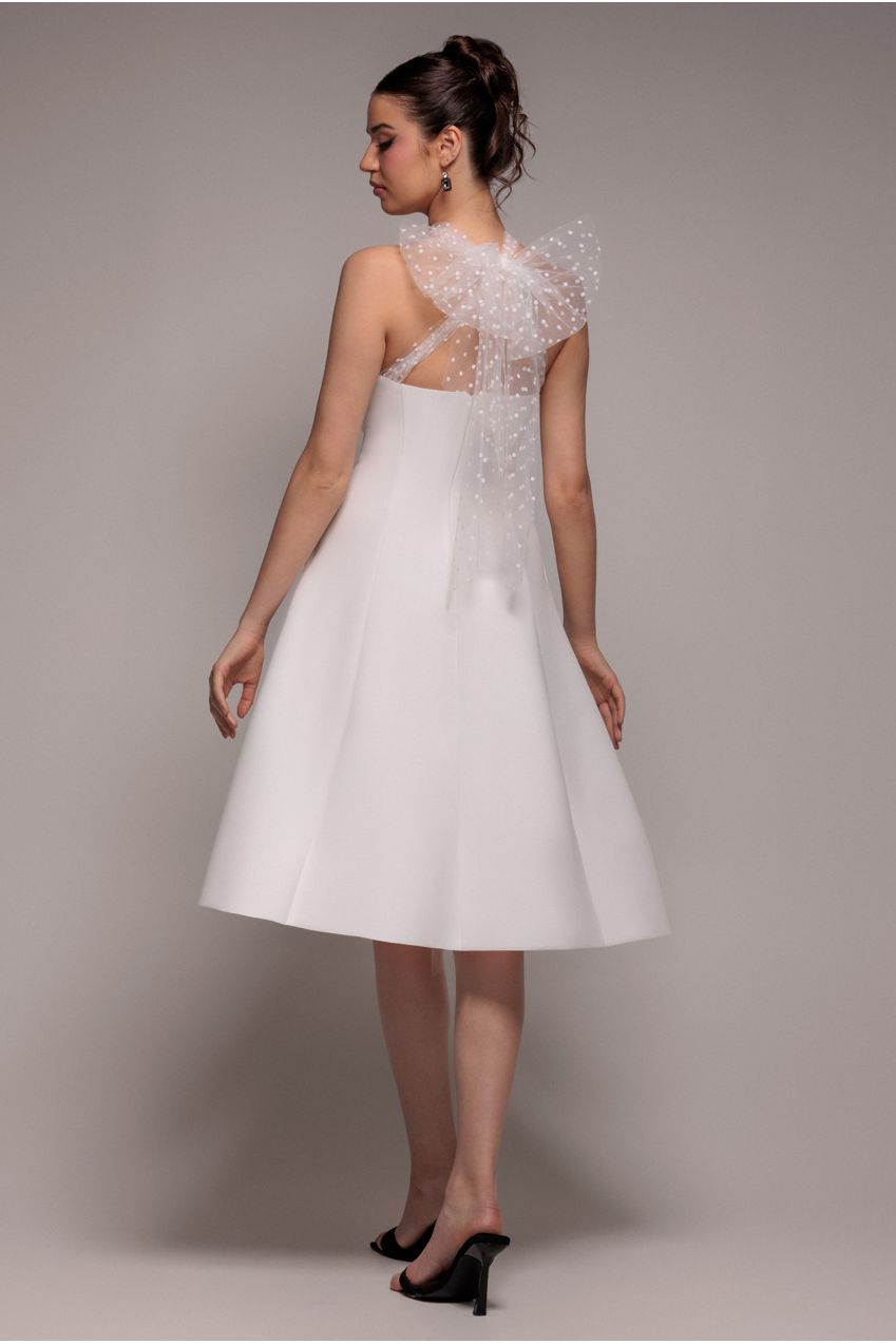 Goddiva Scuba & Polka Mesh Bella Bow Multiway A-Line Midi Dress - White