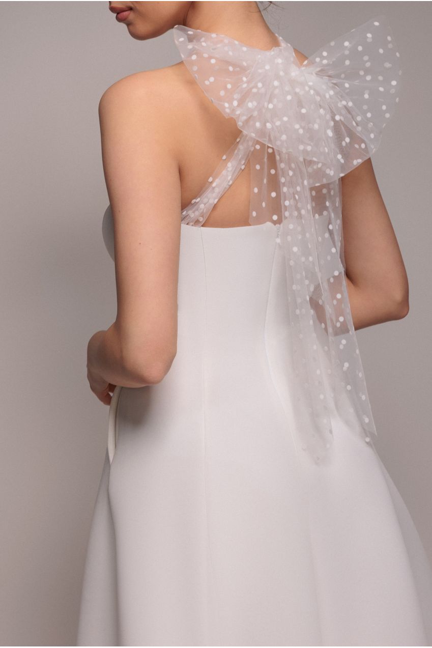 Goddiva Scuba & Polka Mesh Bella Bow Multiway A-Line Midi Dress - White