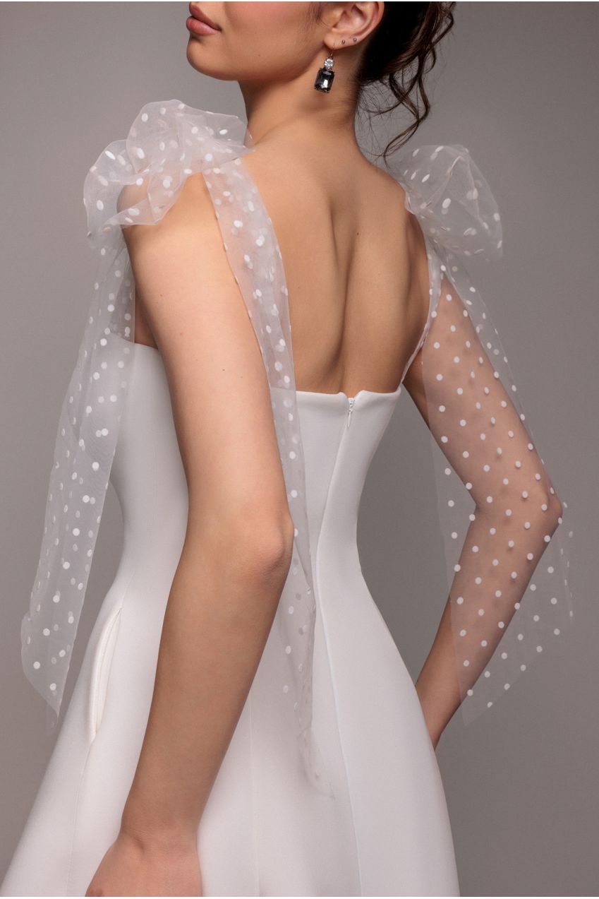 Goddiva Scuba & Polka Mesh Bella Bow Multiway A-Line Midi Dress - White