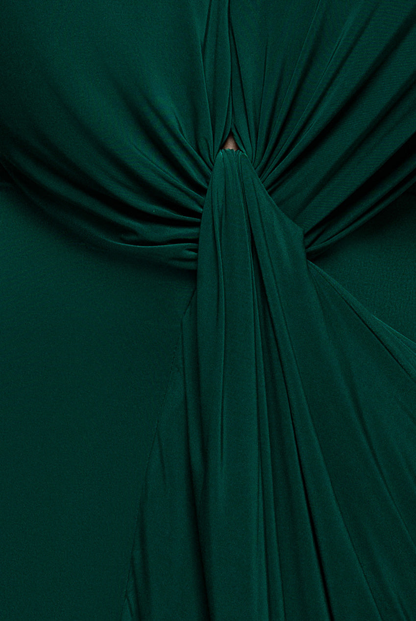 Goddiva Cowl Plunge Draped Mermaid Maxi Dress - Emerald Green