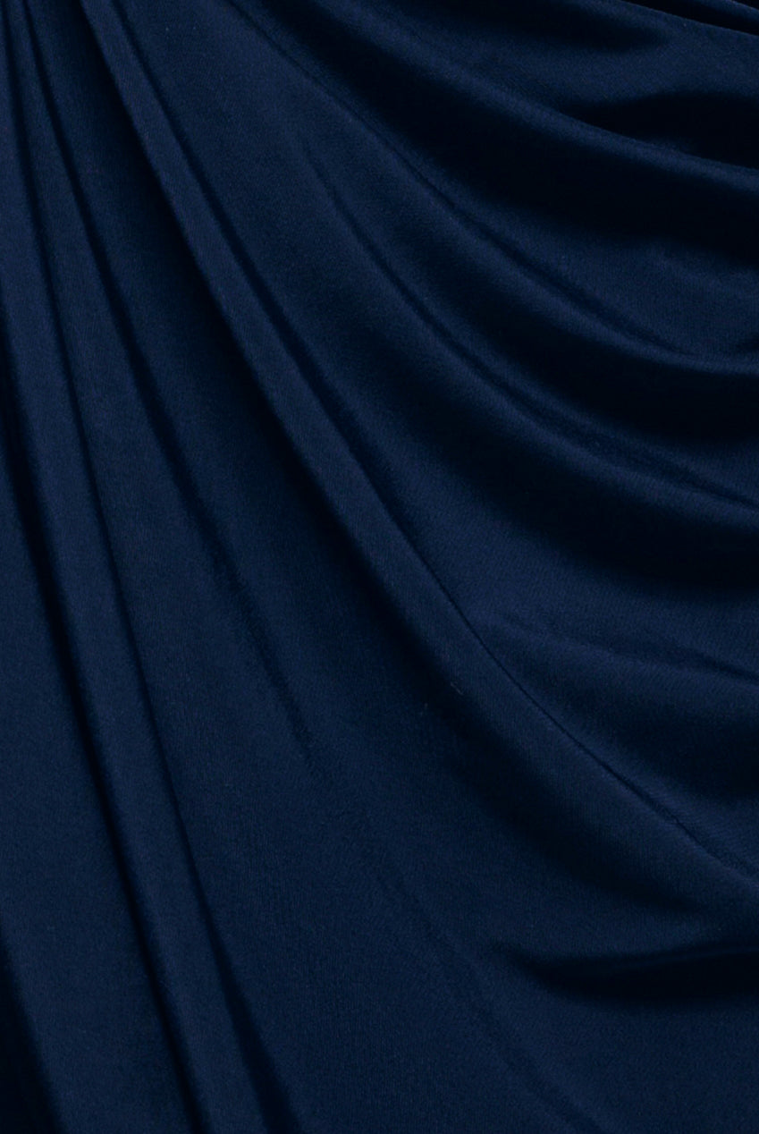 Goddiva Cowl Plunge Draped Mermaid Maxi Dress - Navy Blue