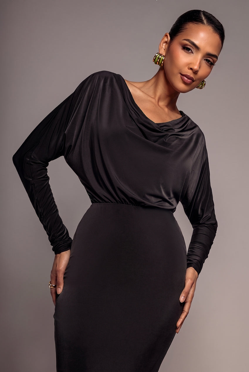 Goddiva Reversible Blouson Kimono Sleeve Maxi Dress - Black