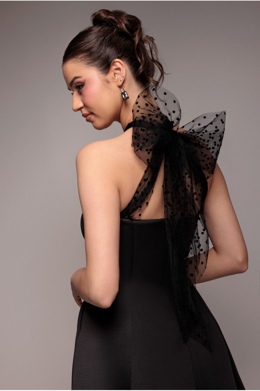 Goddiva Scuba & Polka Mesh Bella Bow Multiway Skater Mini Dress - Black