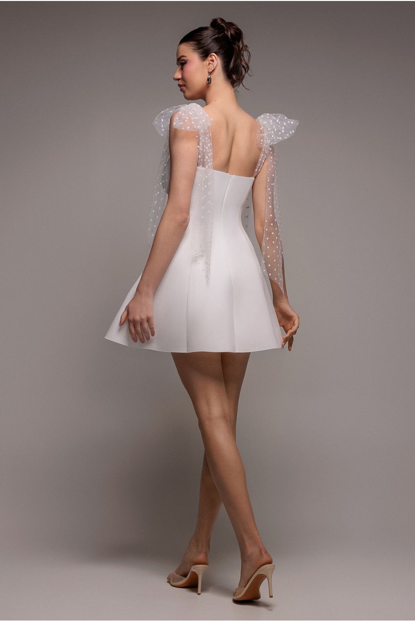 Goddiva Scuba & Polka Mesh Bella Bow Multiway Skater Mini Dress - White