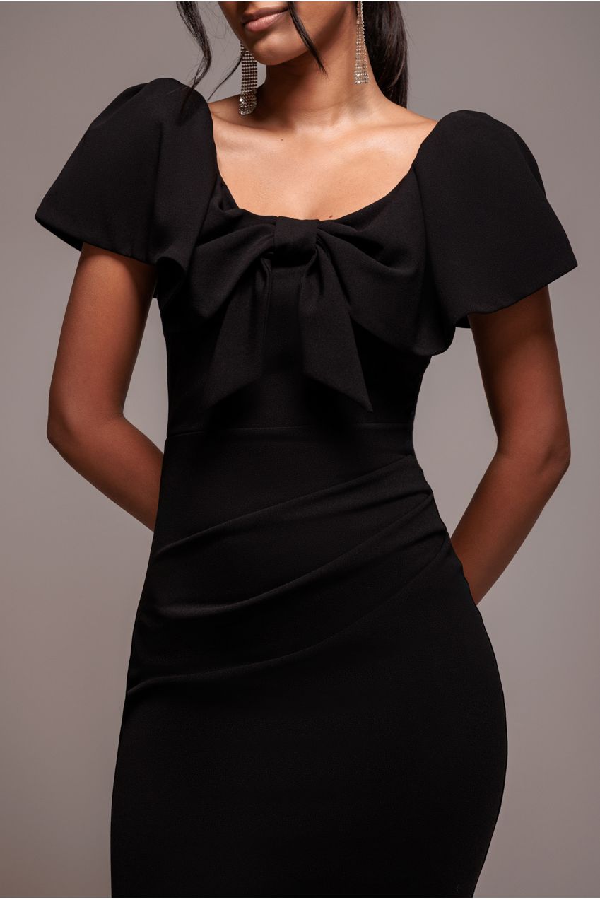 Goddiva Cape Sleeve Detail Front Tie Maxi Dress - Black