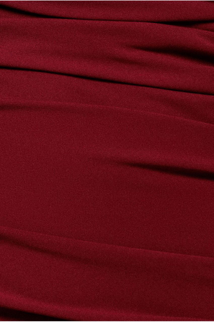 Goddiva Pleated One Shoulder Bardot Fit And Flare Maxi Dress - Burgundy