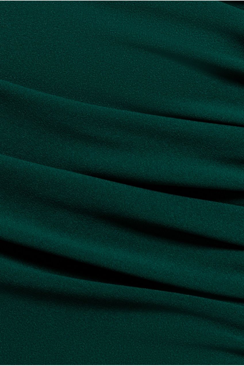 Goddiva Pleated One Shoulder Bardot Fit And Flare Maxi Dress - Emerald Green