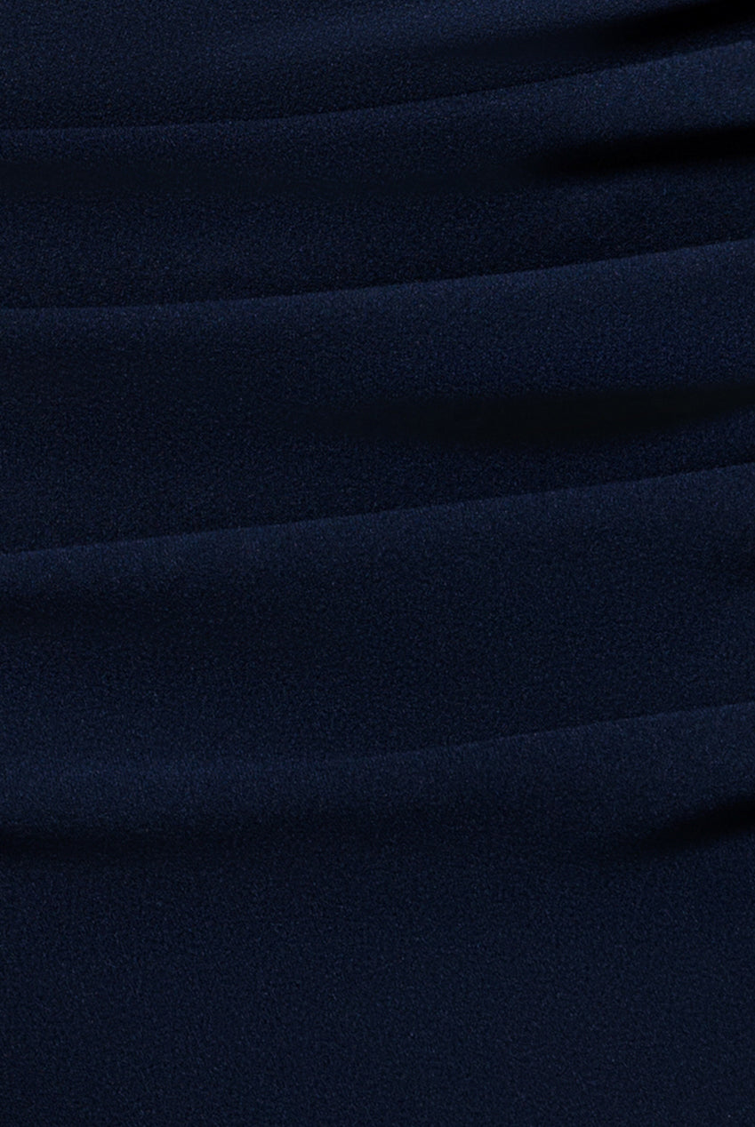 Goddiva Pleated One Shoulder Bardot Fit And Flare Maxi Dress - Navy Blue