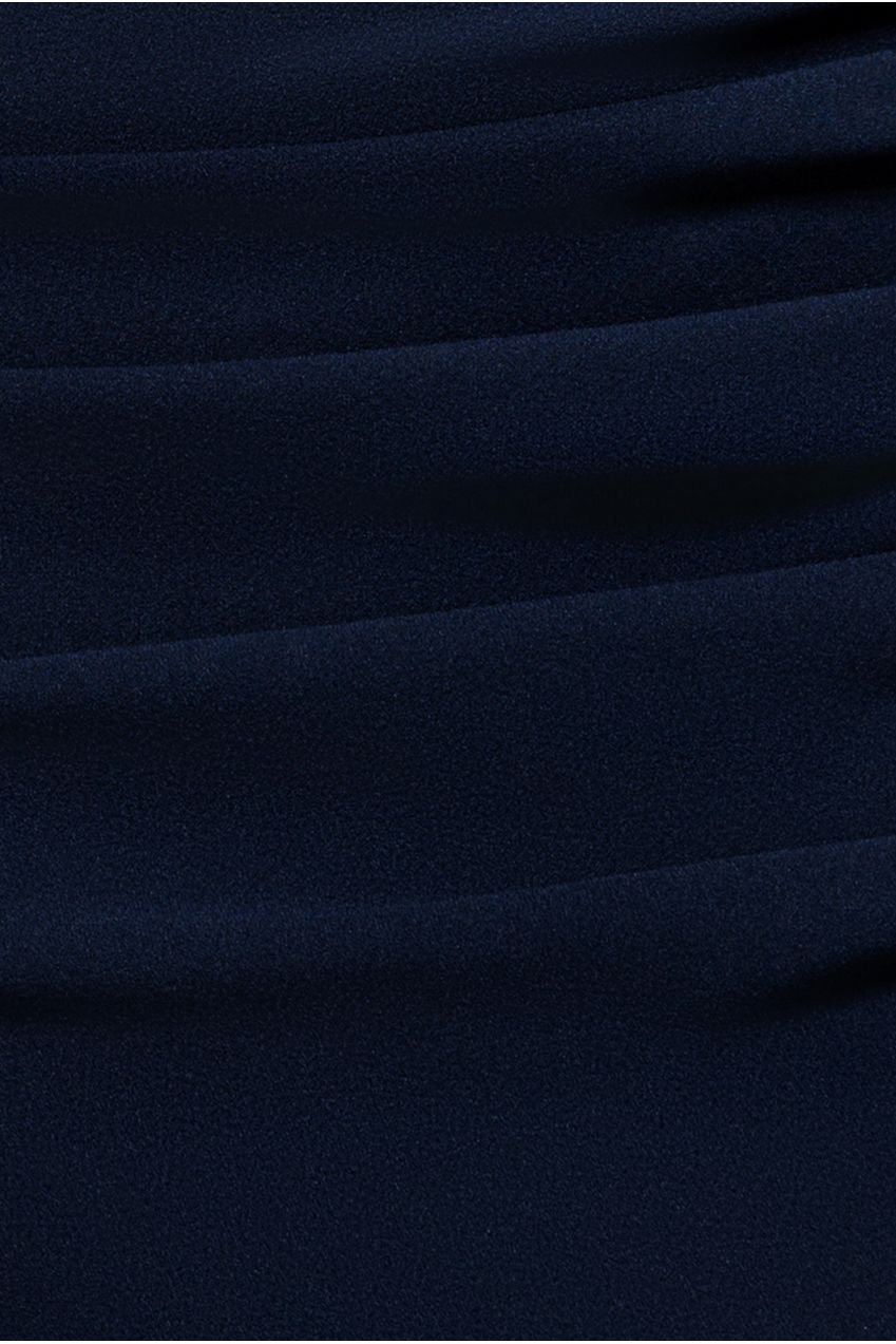 Goddiva Pleated One Shoulder Bardot Fit And Flare Maxi Dress - Navy Blue