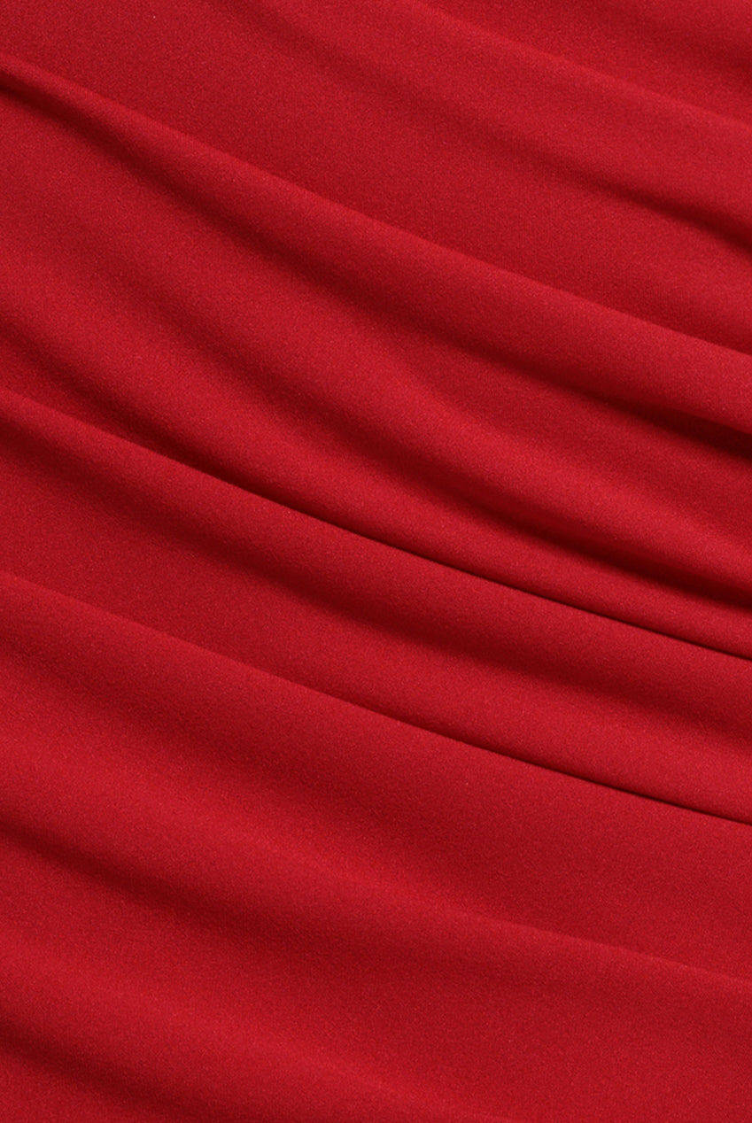 Goddiva Pleated One Shoulder Bardot Fit And Flare Maxi Dress - Red